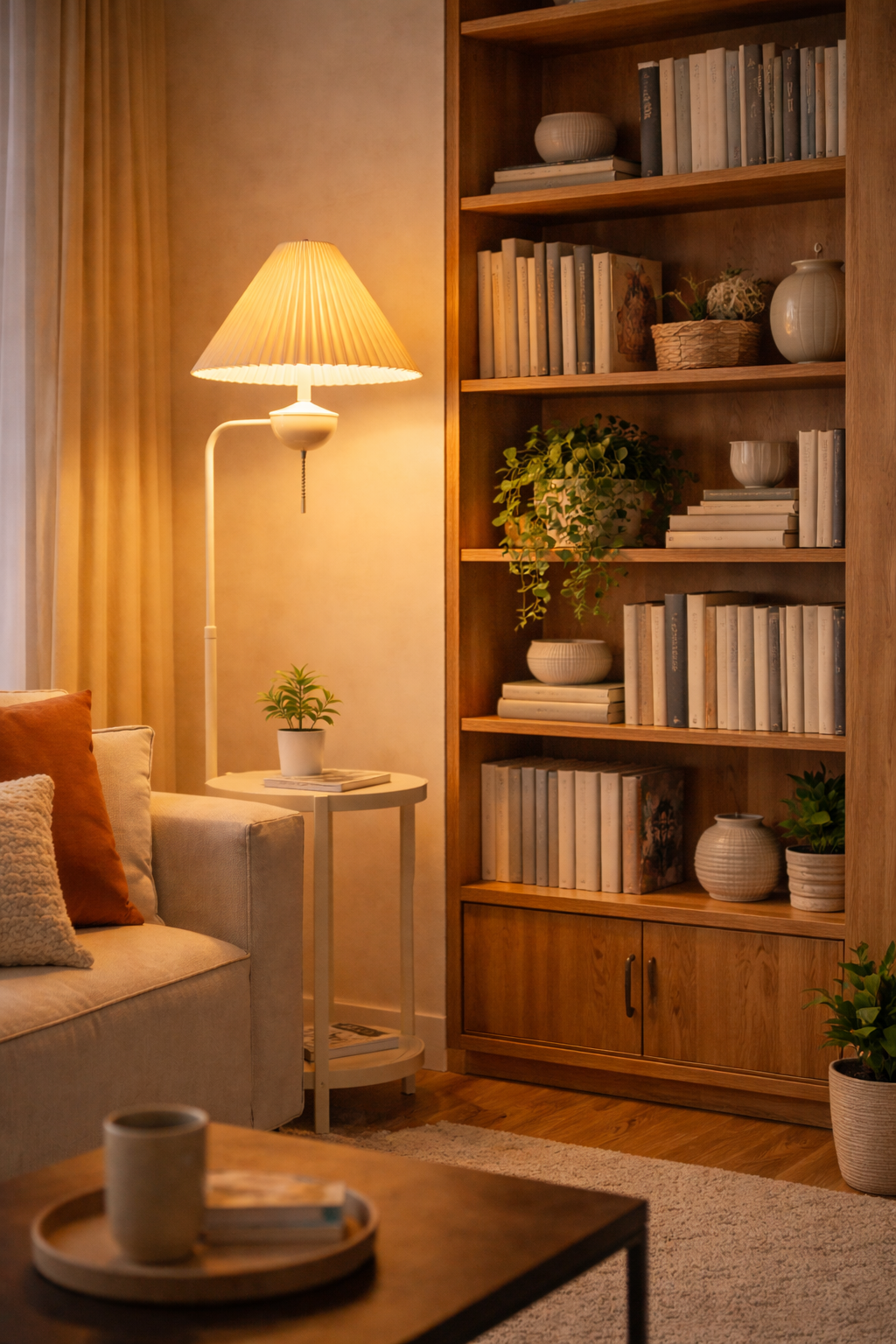 Cream Style Floor Lamp with Wireless Charging Table