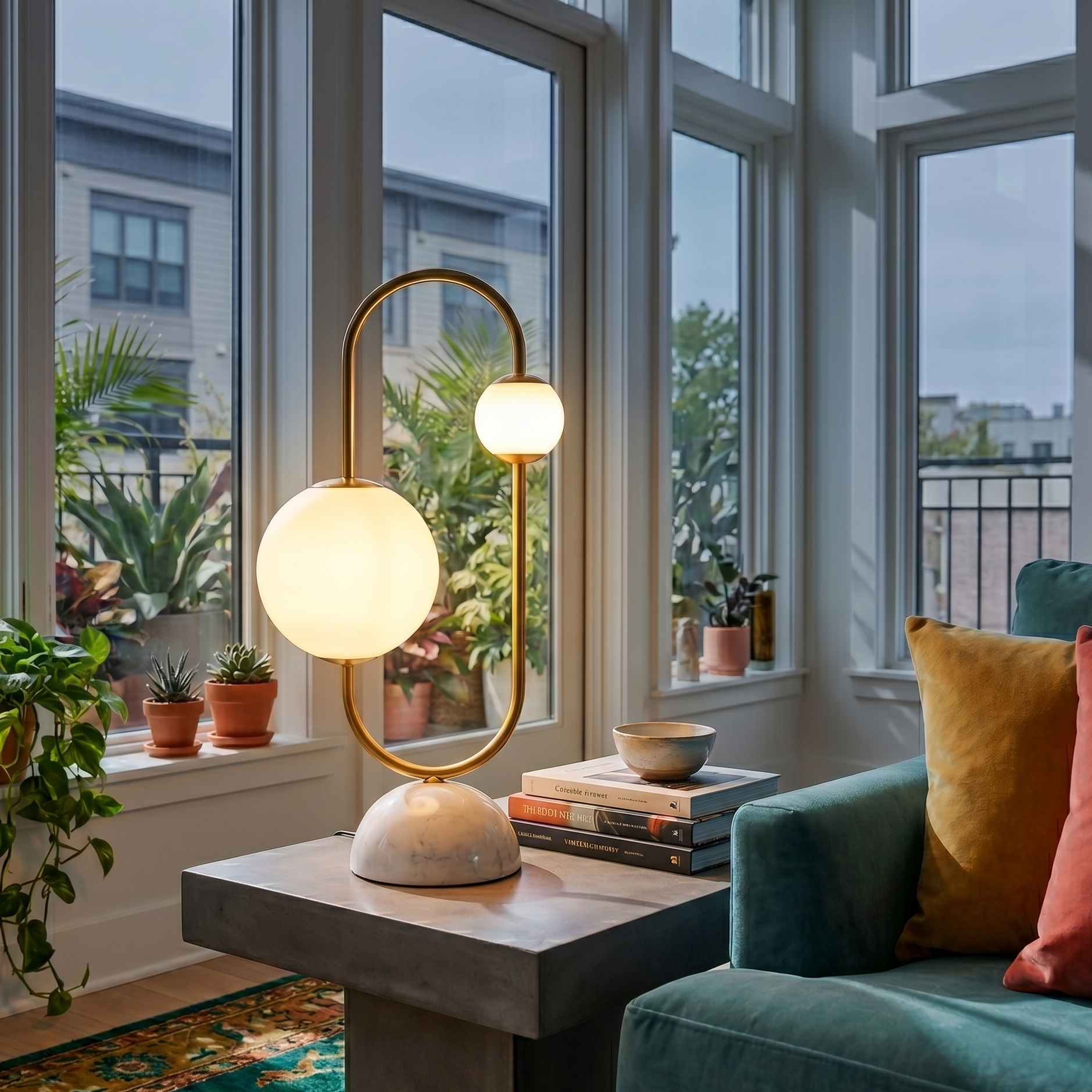 Modern Brass Globe Table Lamp