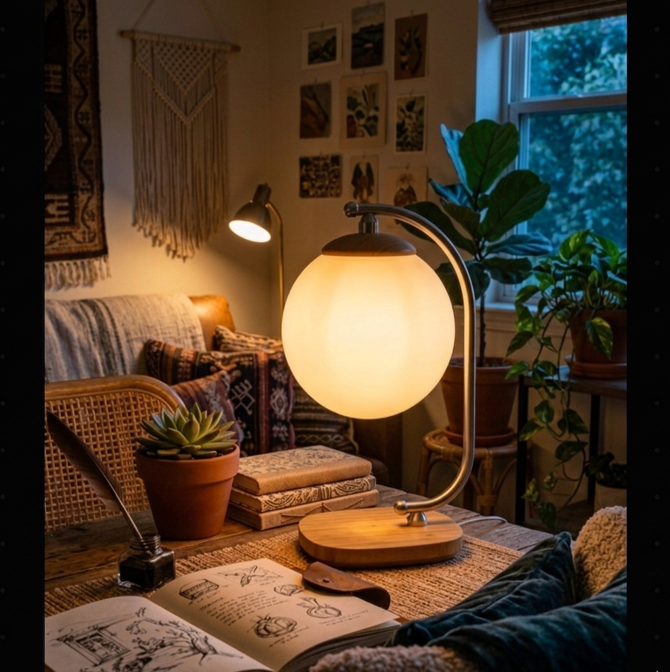 Modern Globe Wood Table Lamp