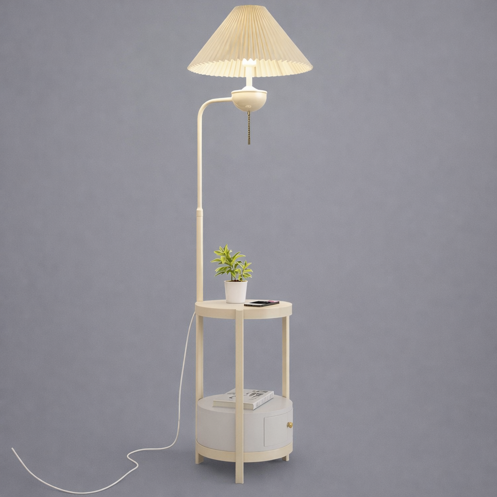 Cream Style Floor Lamp with Wireless Charging Table