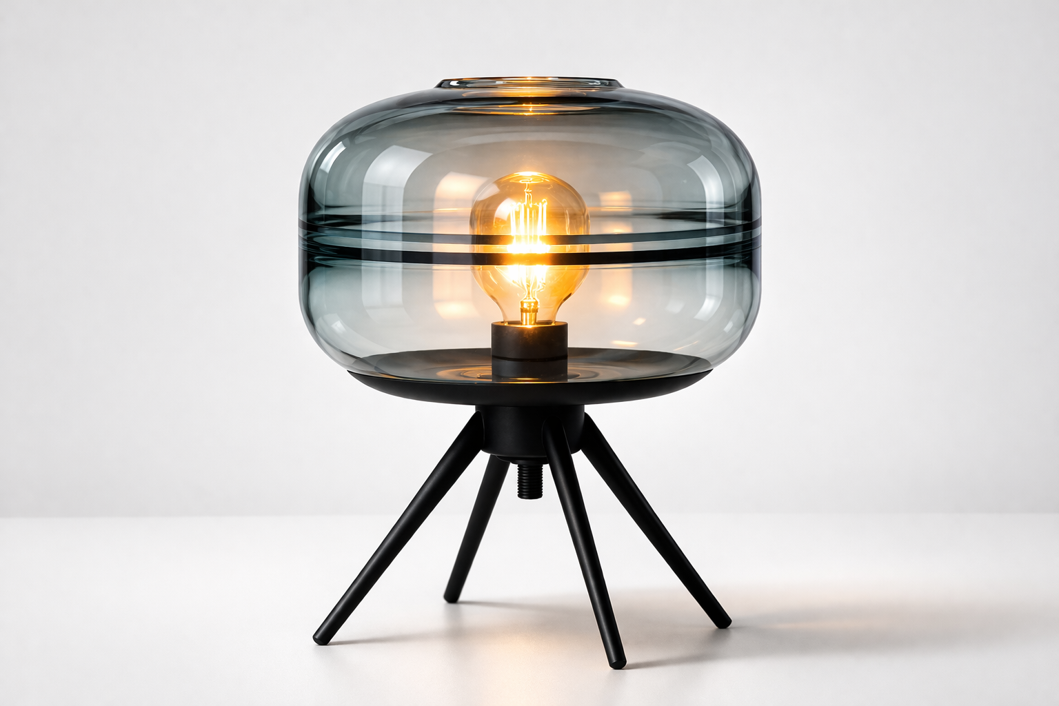 Modern Smoked Glass Tripod Table Lamp