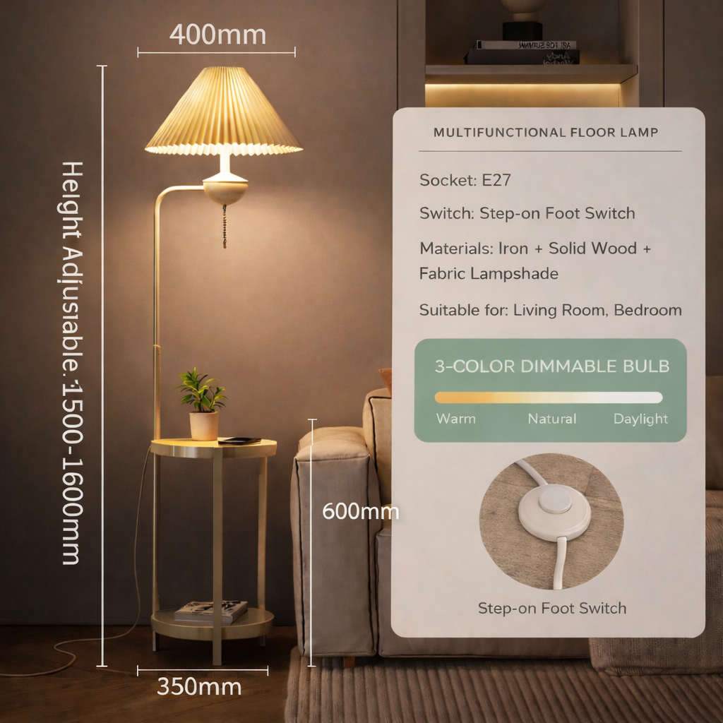 Cream Style Floor Lamp with Wireless Charging Table