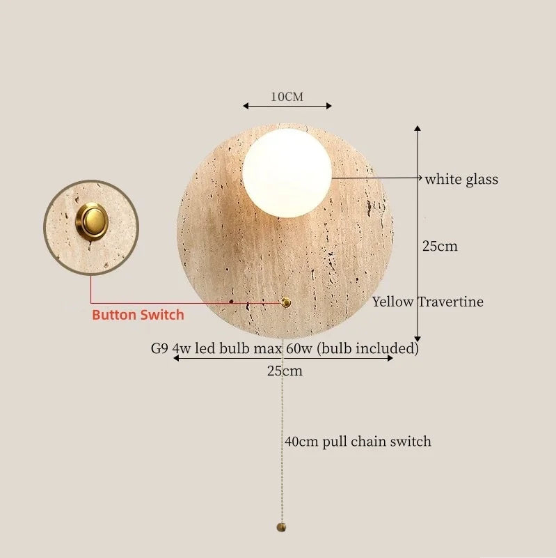 En | Travertine Round Wall Sconce