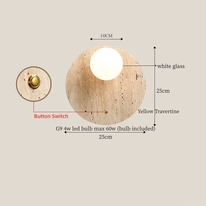 En | Travertine Round Wall Sconce