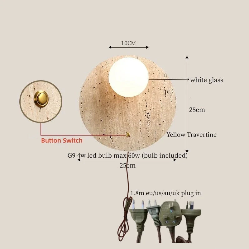 En | Travertine Round Wall Sconce