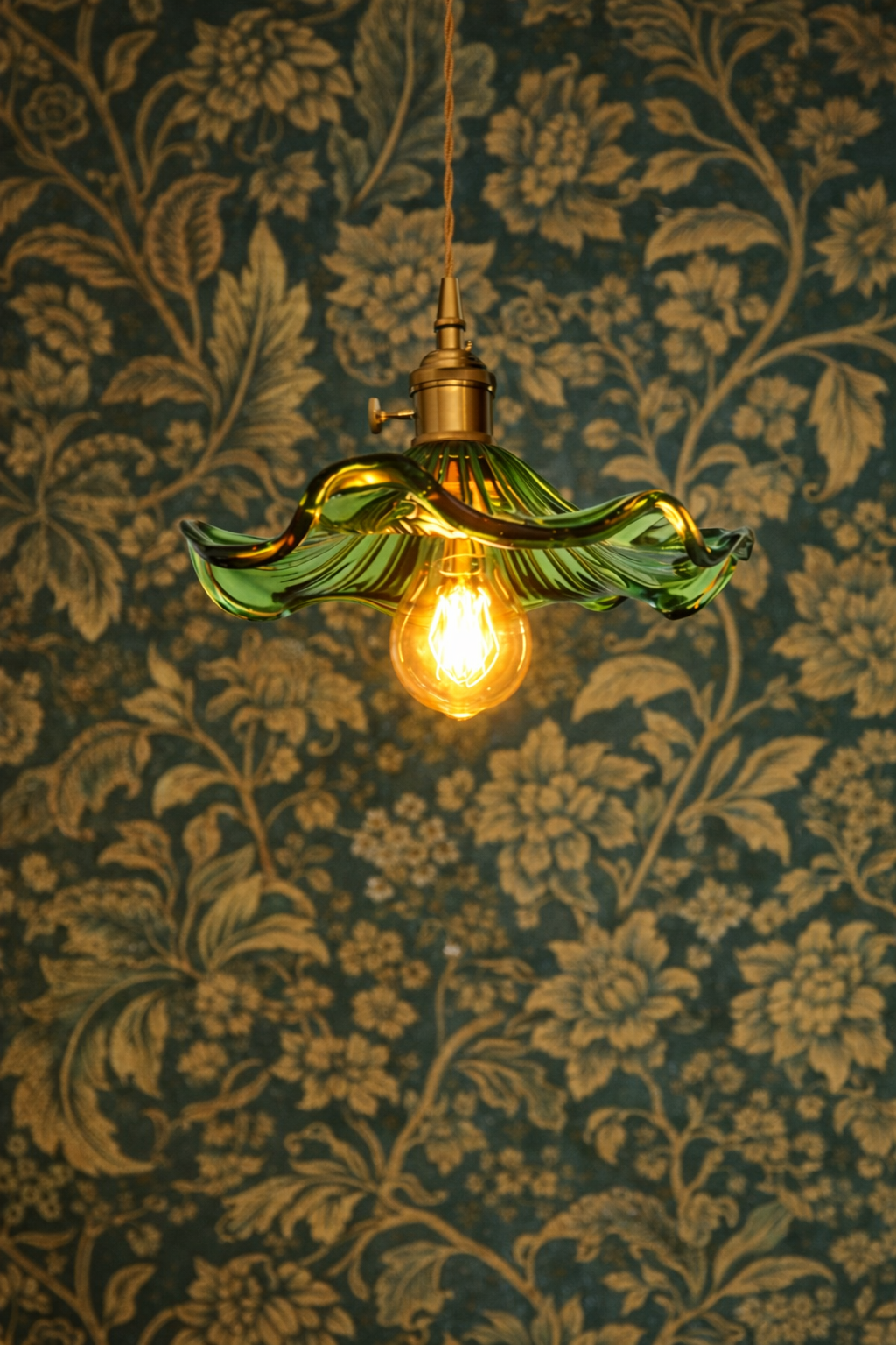 Japanese Green Fluted Glass Pendant Light