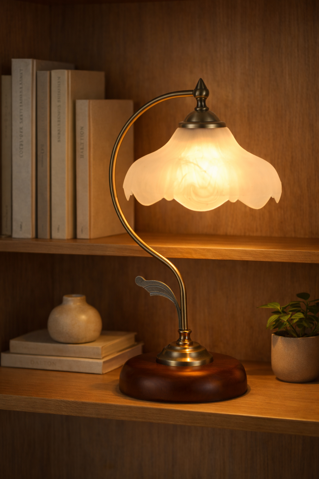 Vintage Glass Flower Brass Table Lamp