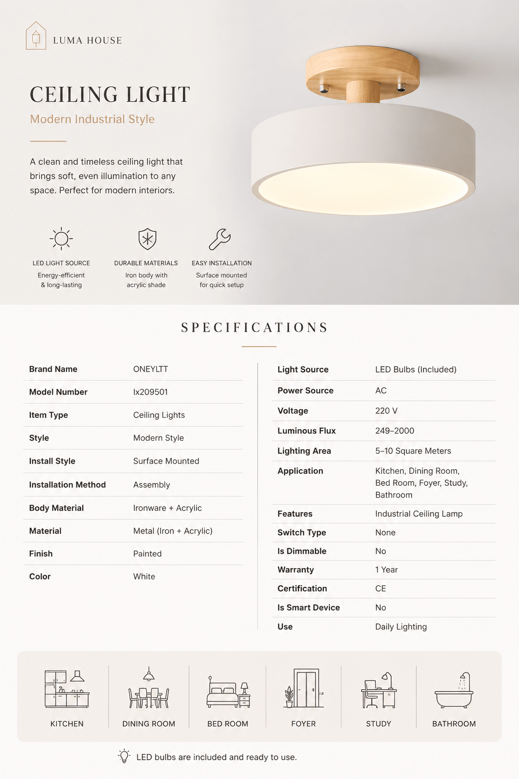 Anders | Nordic Round Wood Flush Mount Ceiling Light - Luma House