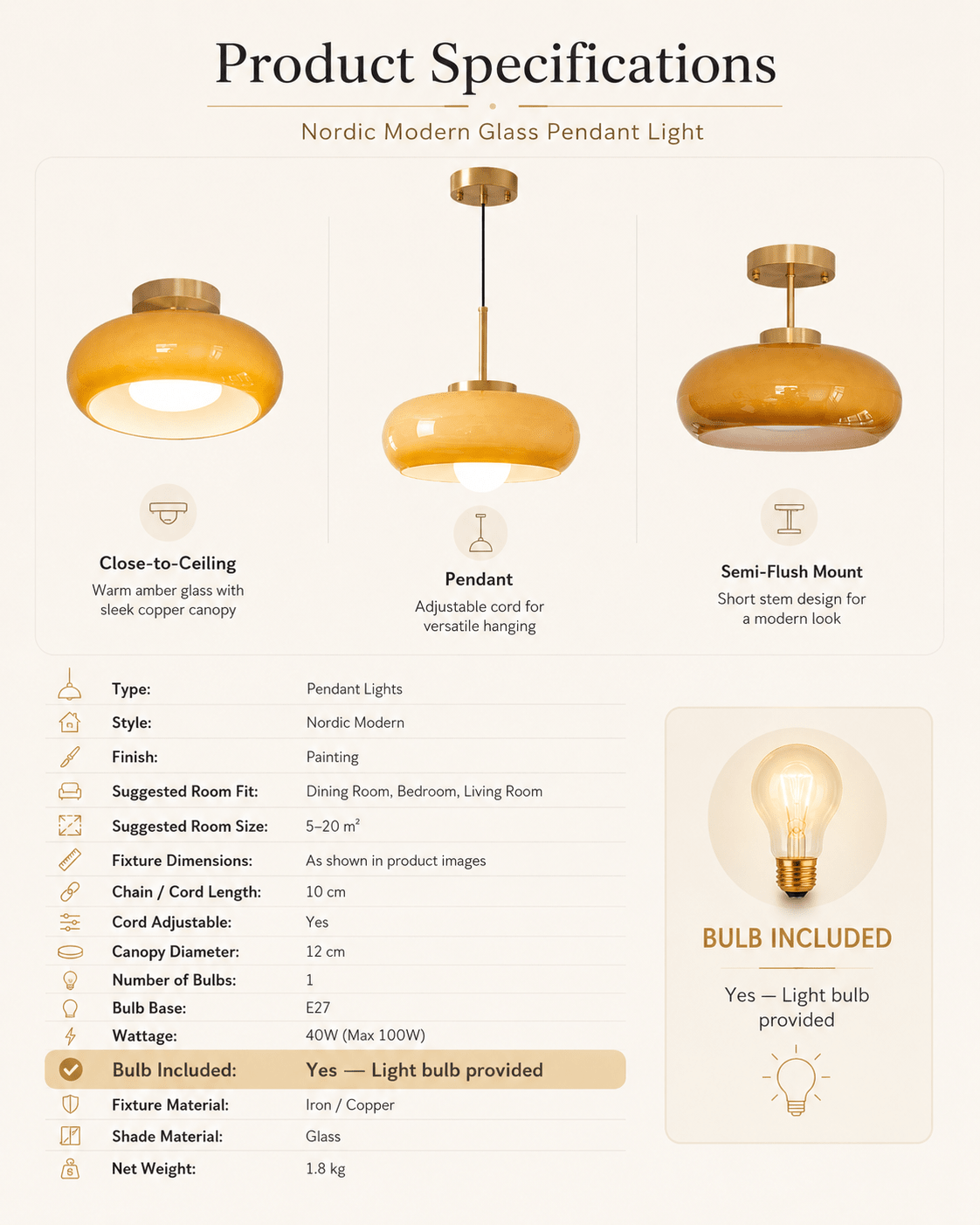 Aurelia | Amber Glass Pendant - Luma House