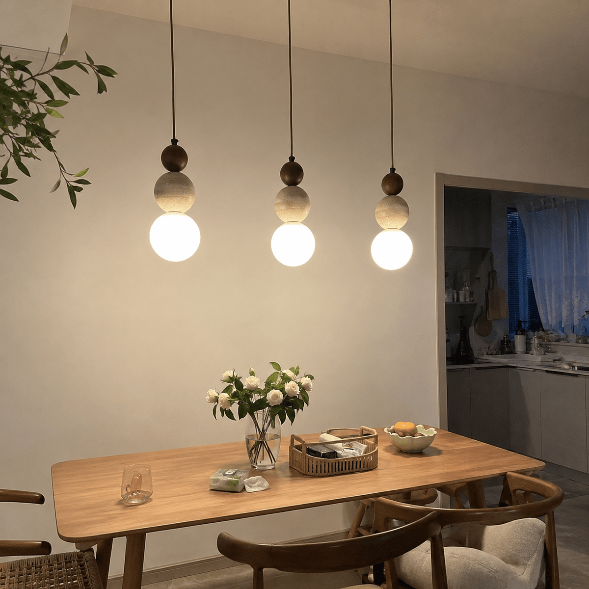 Briar | Travertine Wood Globe Pendant Light - Luma House