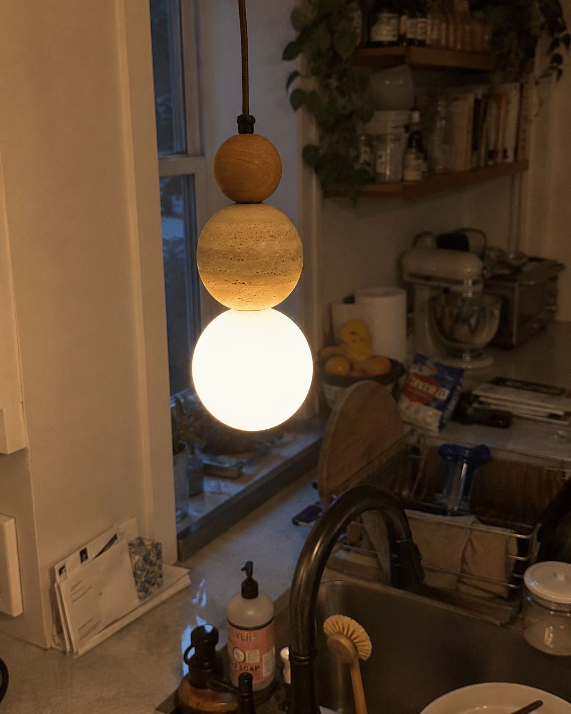 Briar | Travertine Wood Globe Pendant Light - Luma House