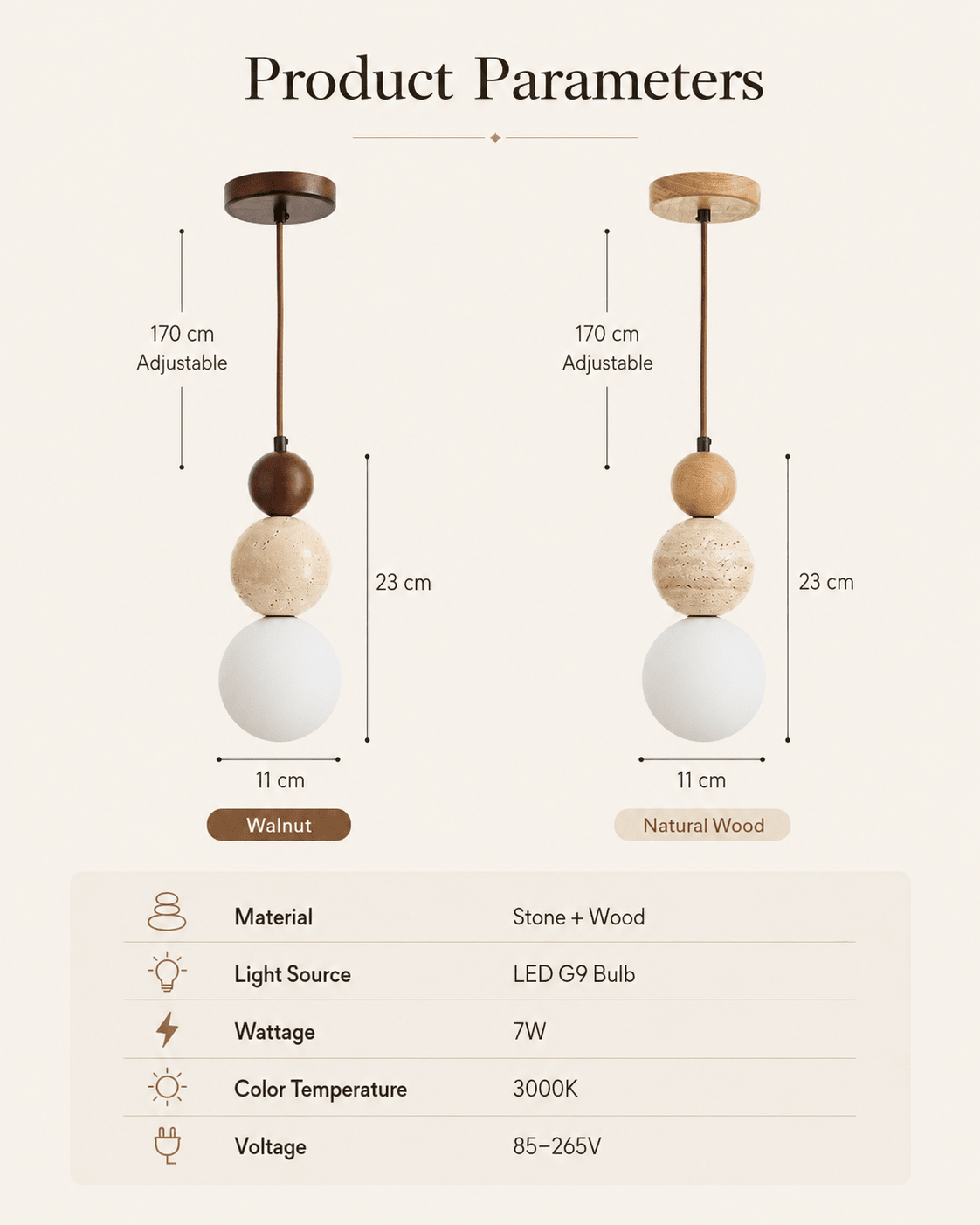 Briar | Travertine Wood Globe Pendant Light - Luma House
