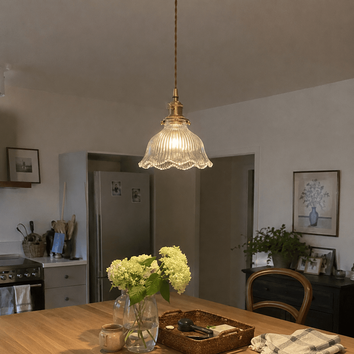 Elin | Ribbed Petal Glass Pendant - Luma House