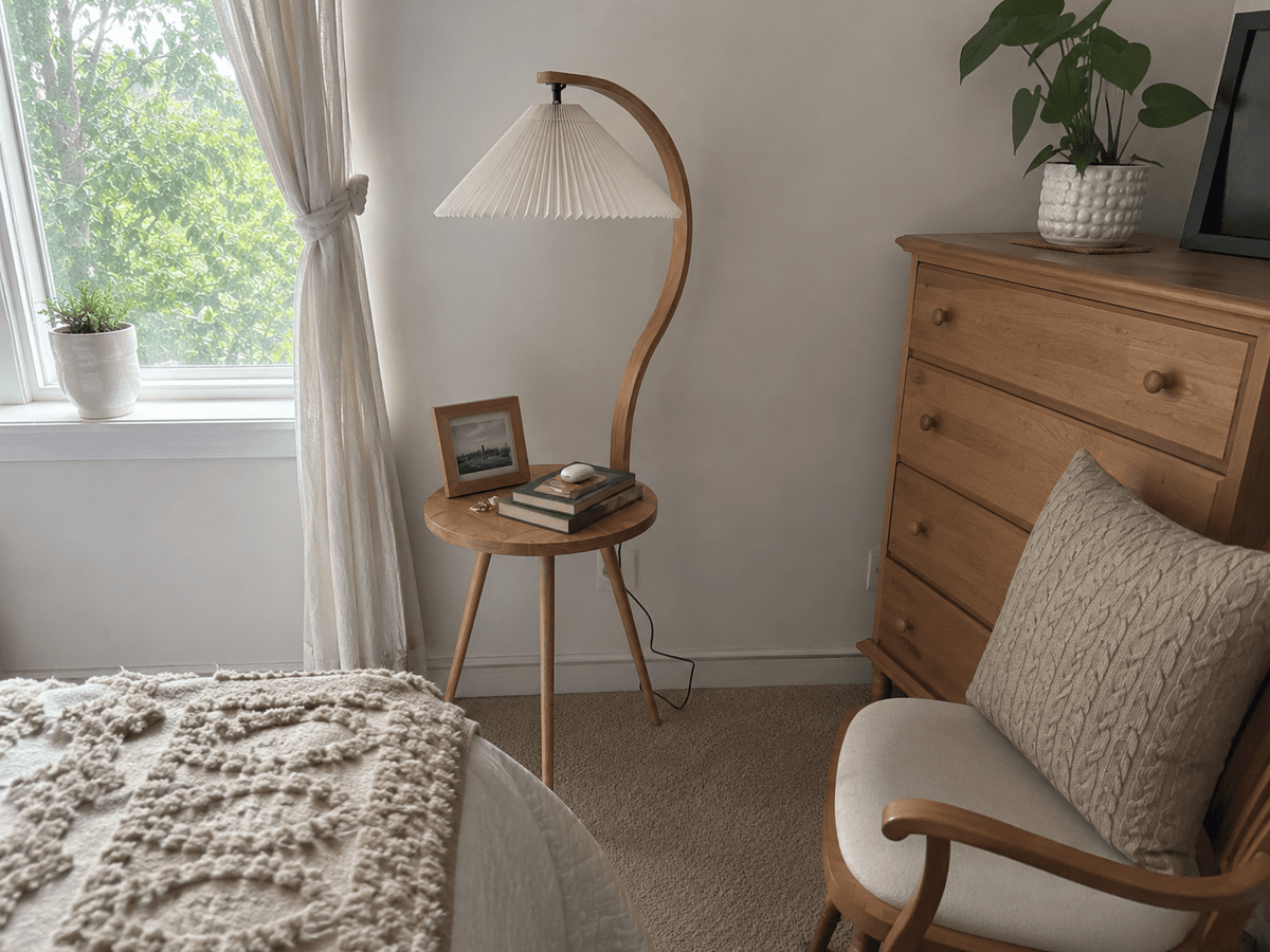 Felix | Modern Wood Floor Lamp with Side Table - Luma House