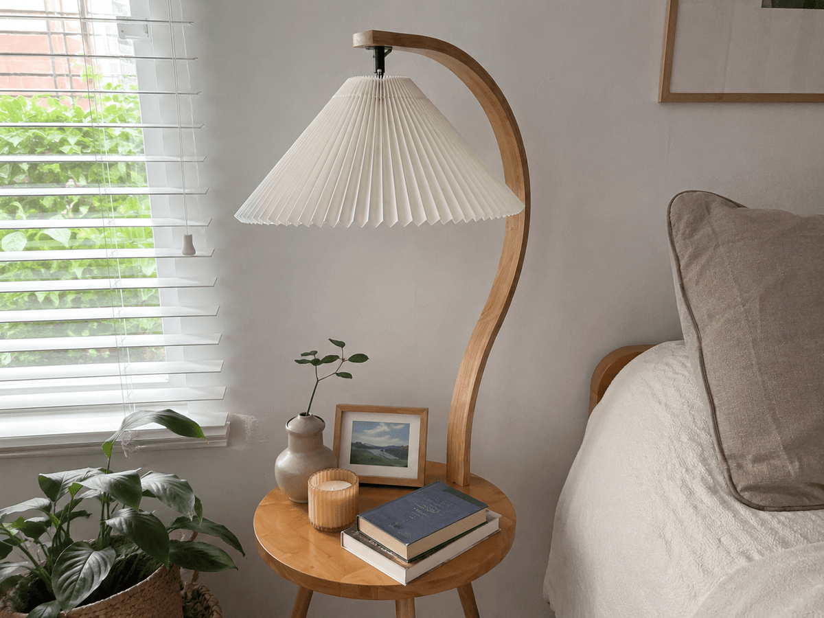 Felix | Modern Wood Floor Lamp with Side Table - Luma House