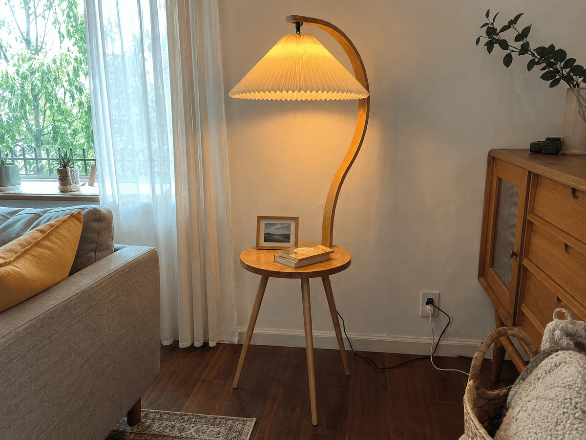 Felix | Modern Wood Floor Lamp with Side Table - Luma House