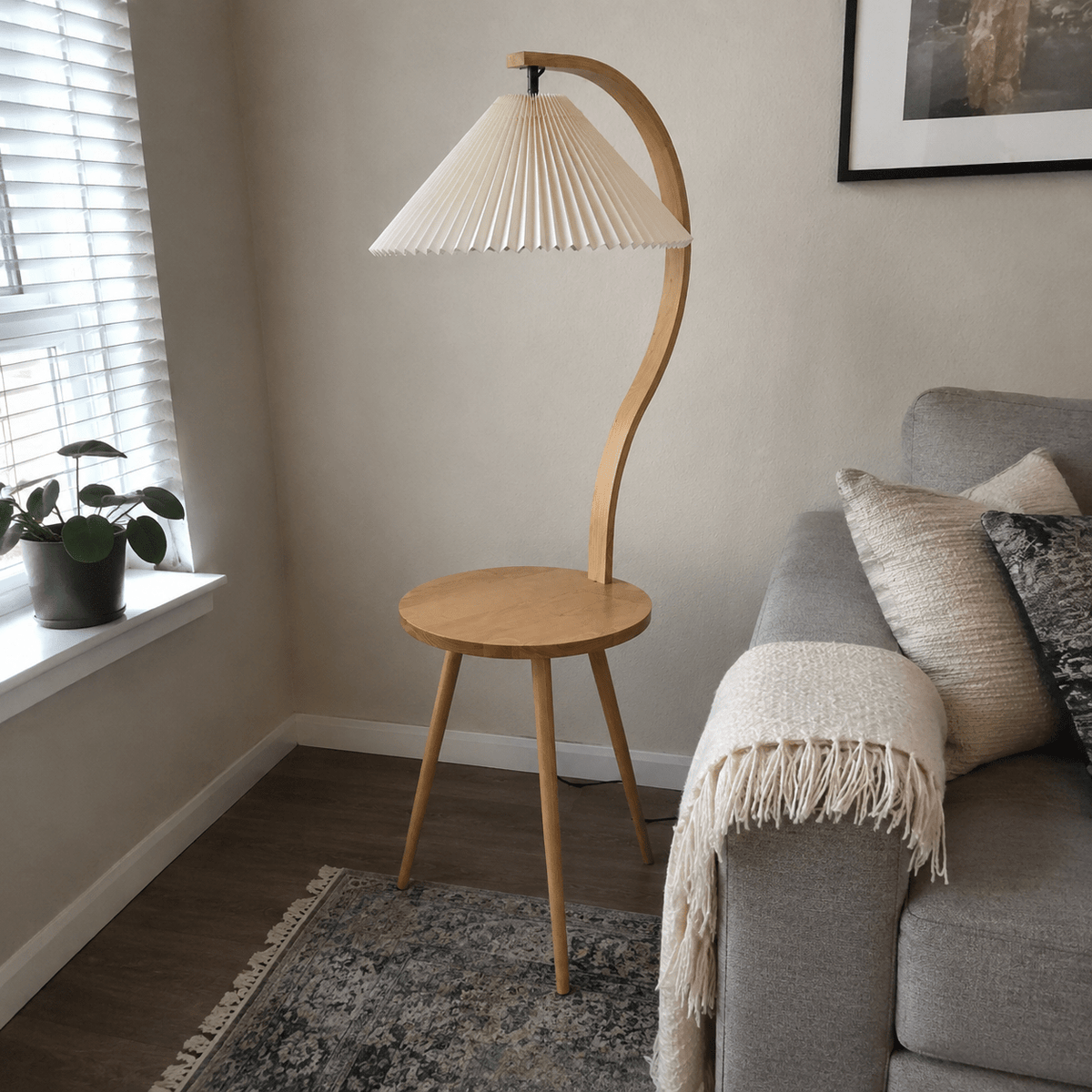 Felix | Modern Wood Floor Lamp with Side Table - Luma House