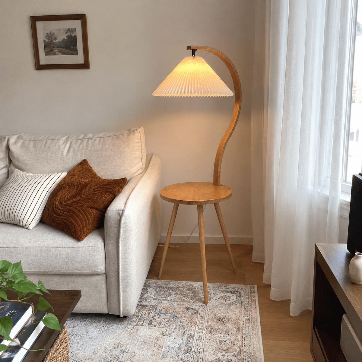 Felix | Modern Wood Floor Lamp with Side Table - Luma House