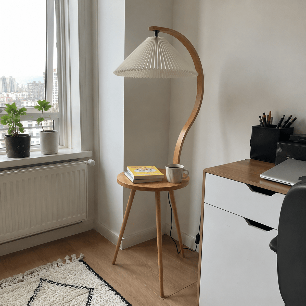Felix | Modern Wood Floor Lamp with Side Table - Luma House