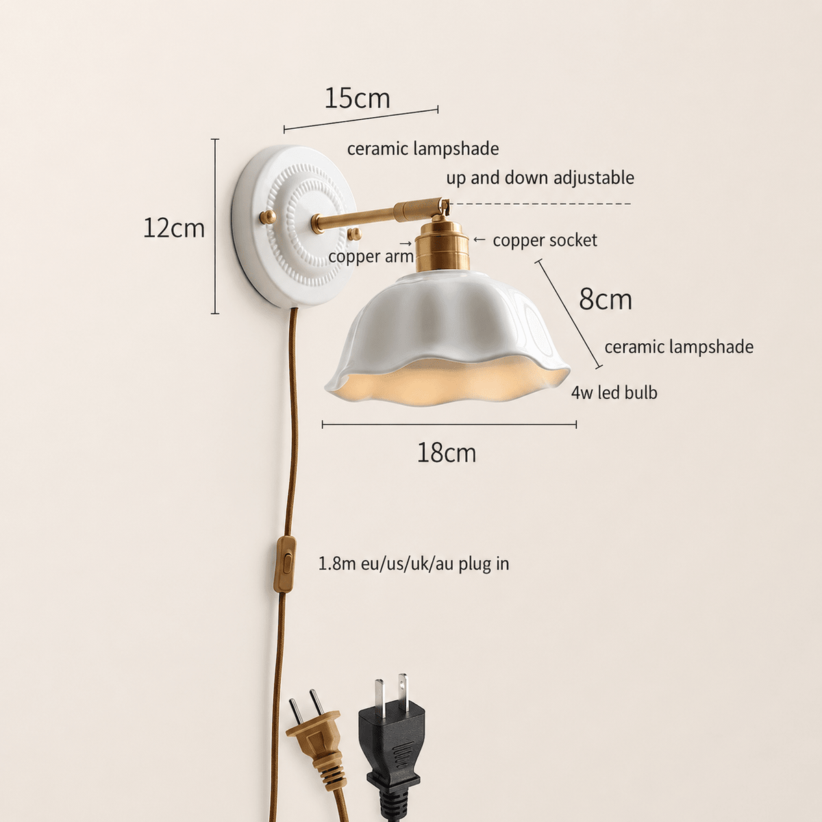 Margot | White Ceramic Copper Wall Sconce - Luma House