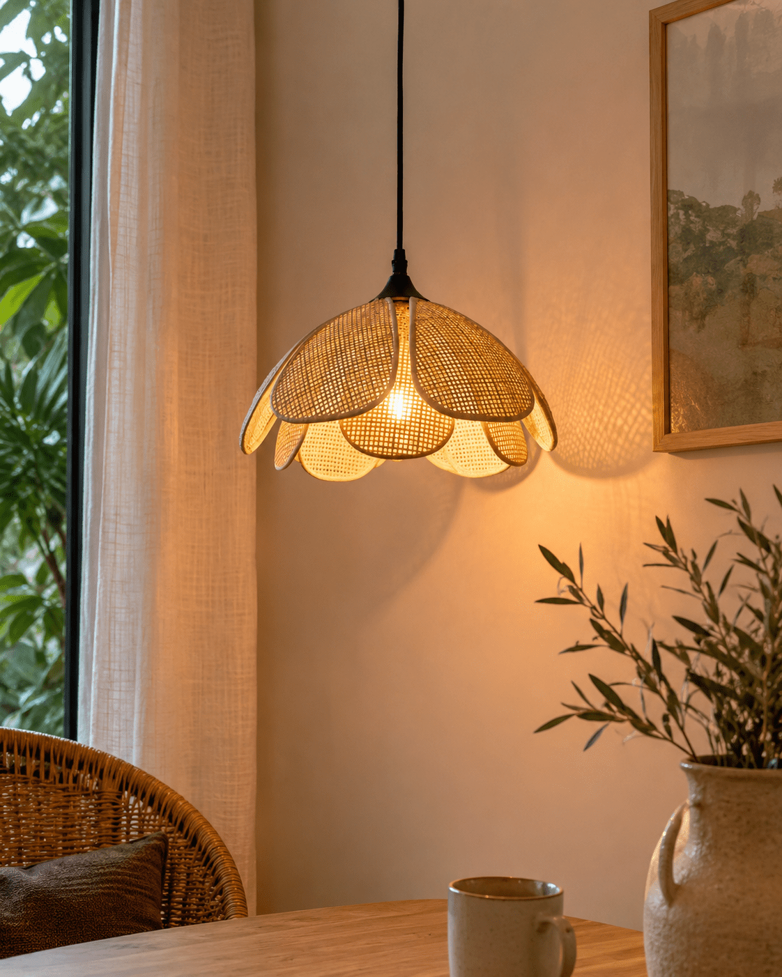 Maribel | Rattan Flower Pendant Light - Luma House