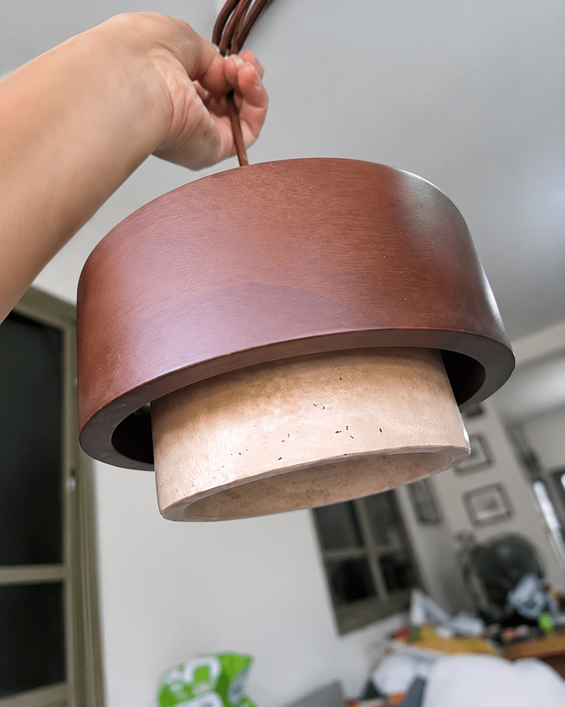 Noa | Travertine & Walnut Pendant Light - Luma House