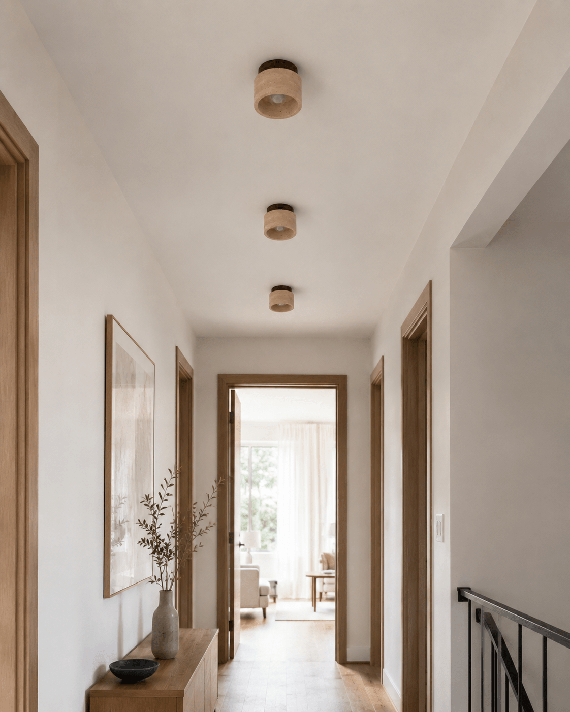 Noma | Travertine & Wood Flush Ceiling Light - Luma House