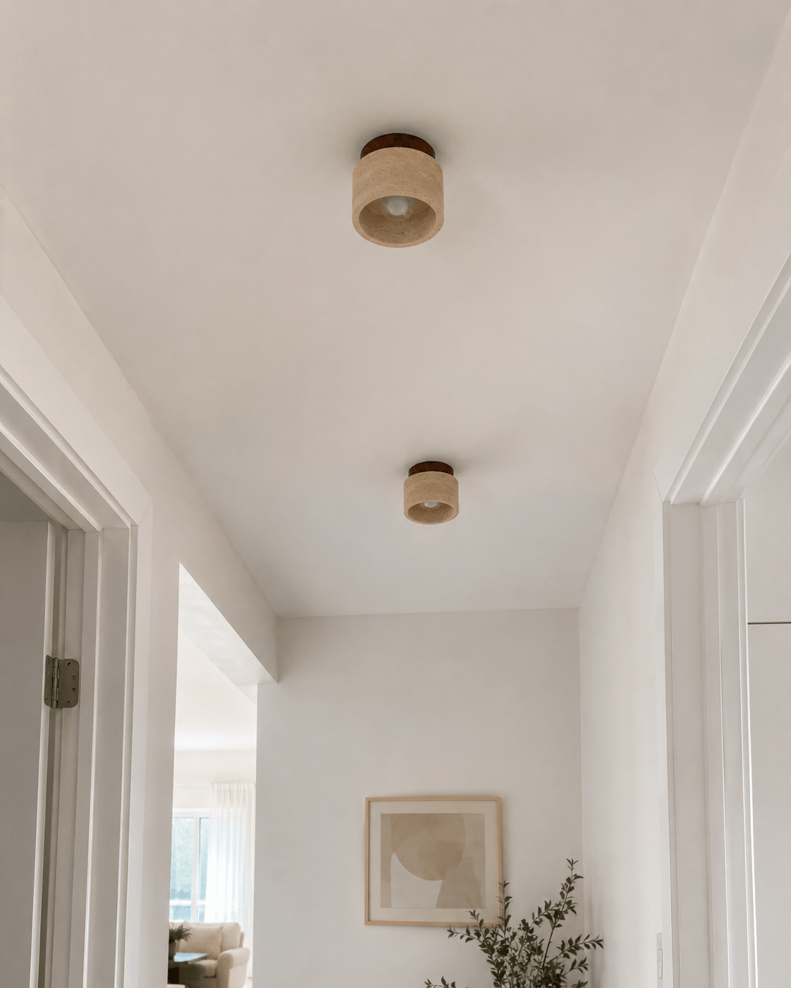 Noma | Travertine & Wood Flush Ceiling Light - Luma House