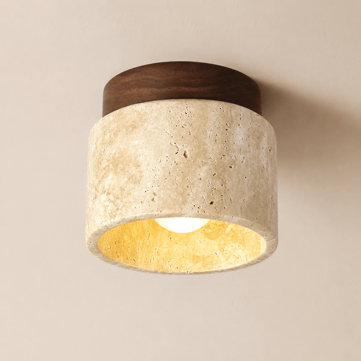 Noma | Travertine & Wood Flush Ceiling Light - Luma House