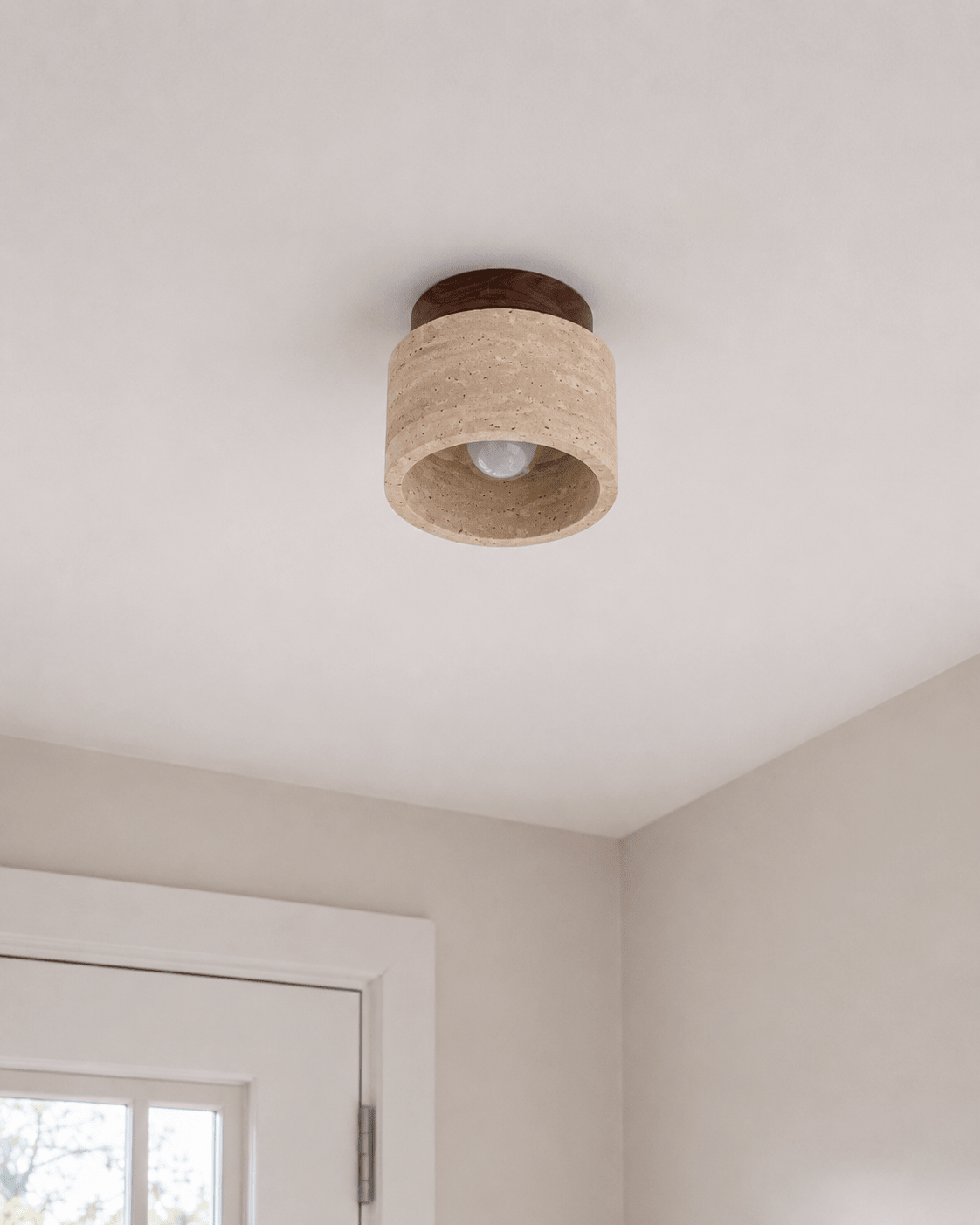Noma | Travertine & Wood Flush Ceiling Light - Luma House