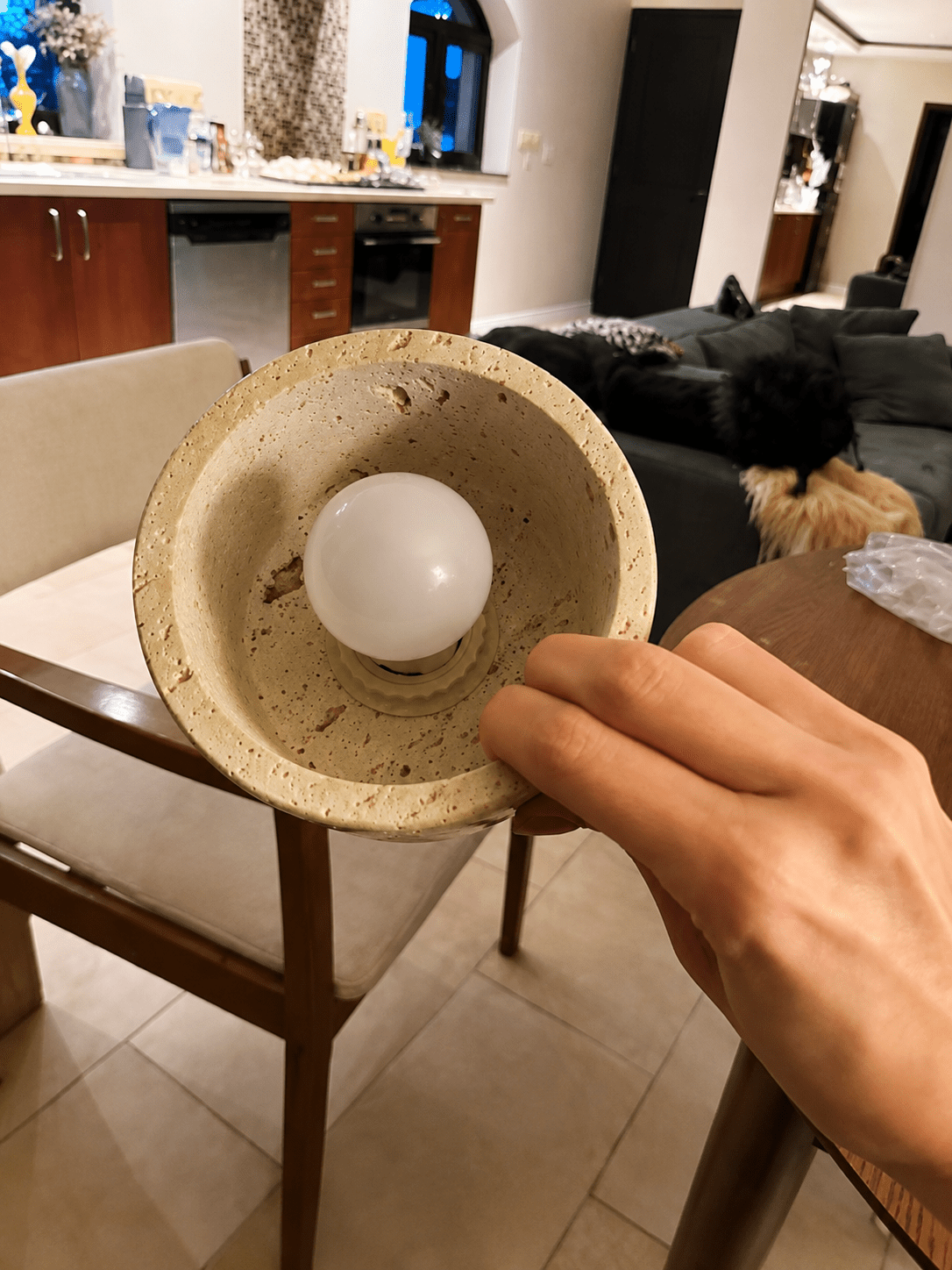 Noma | Travertine & Wood Flush Ceiling Light - Luma House
