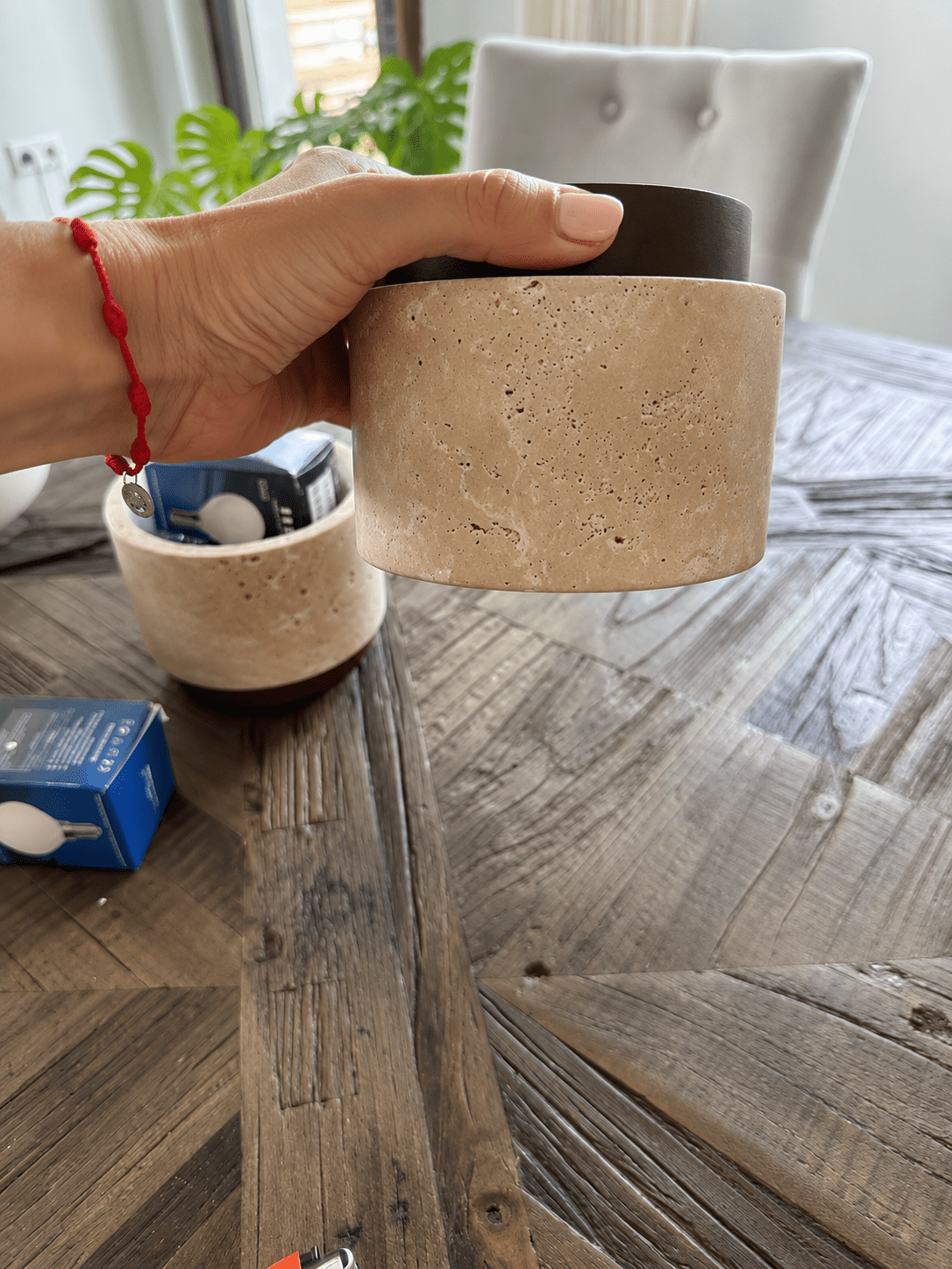Noma | Travertine & Wood Flush Ceiling Light - Luma House