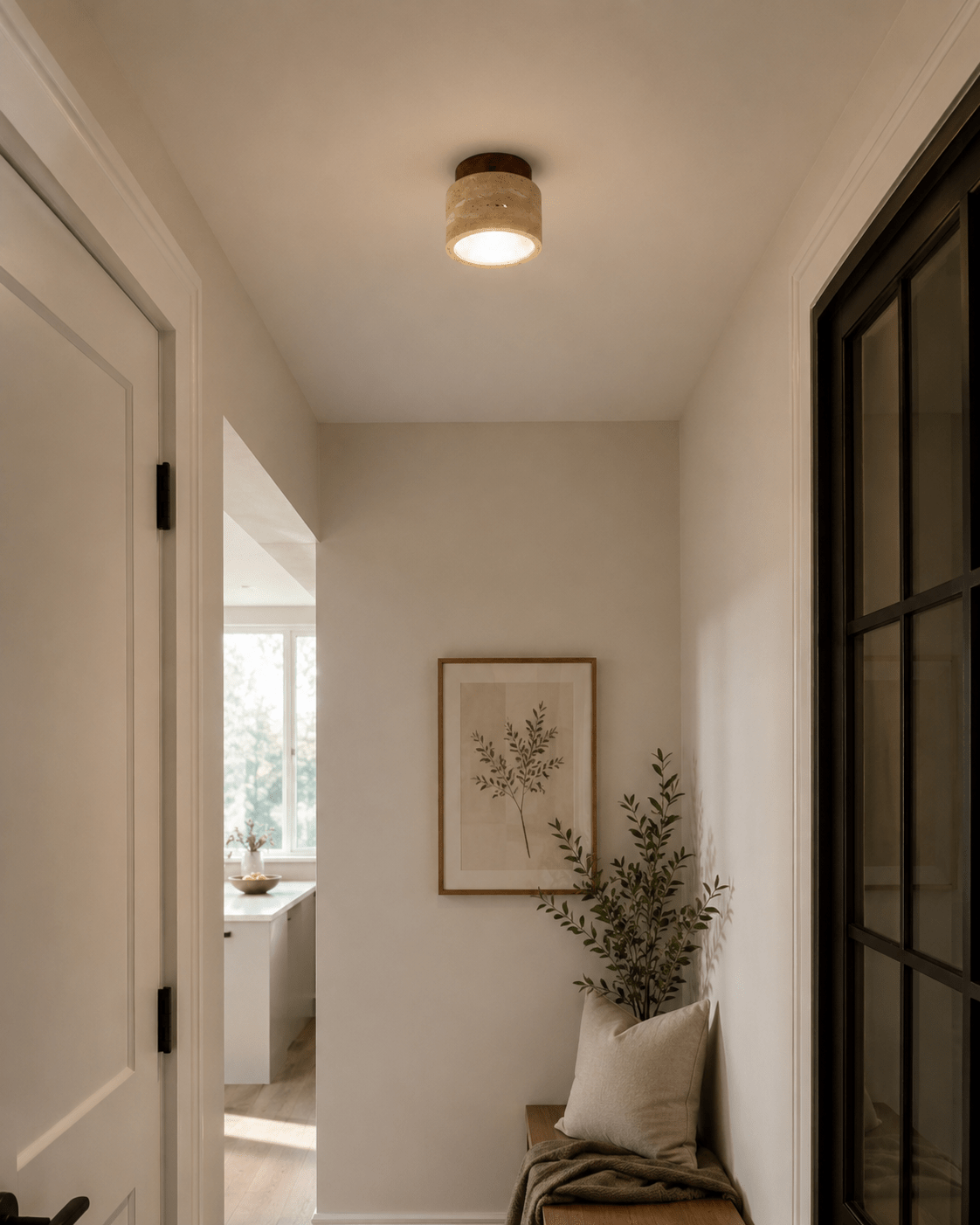 Noma | Travertine & Wood Flush Ceiling Light - Luma House