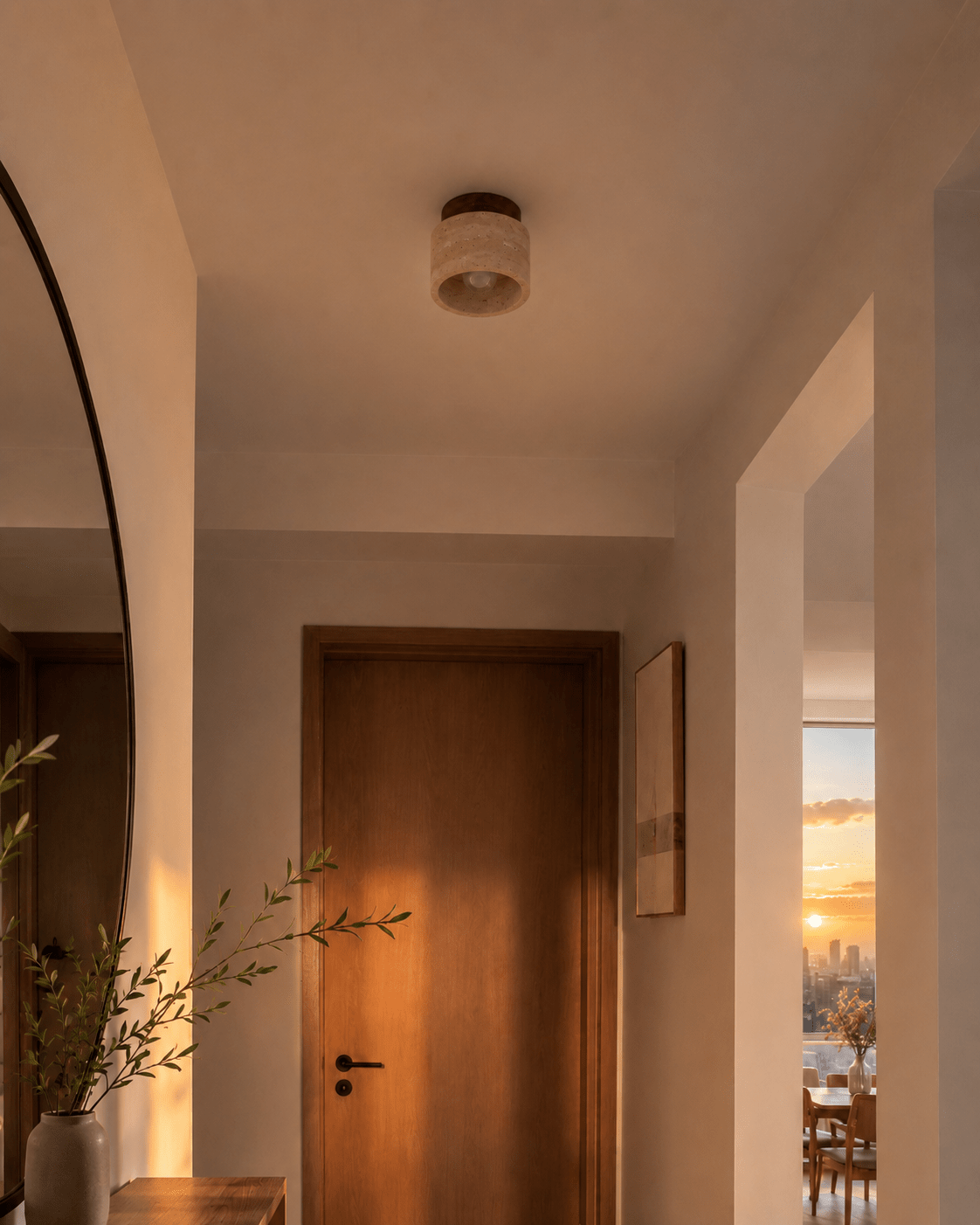 Noma | Travertine & Wood Flush Ceiling Light - Luma House