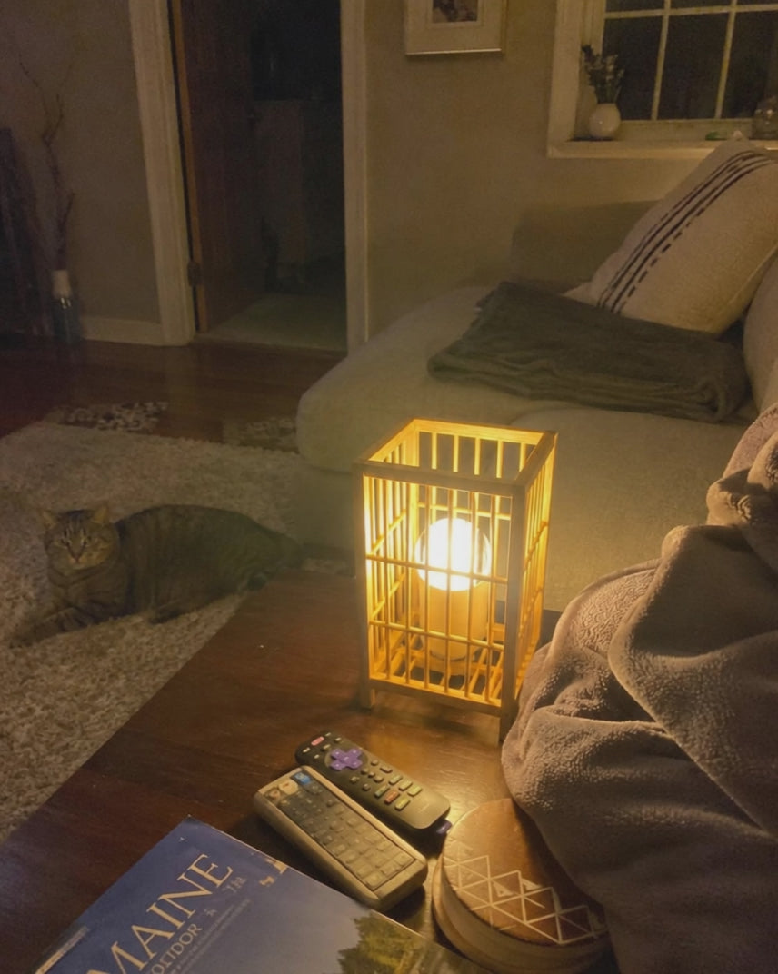 Load video: Shoji | Bamboo Lantern Table Lamp