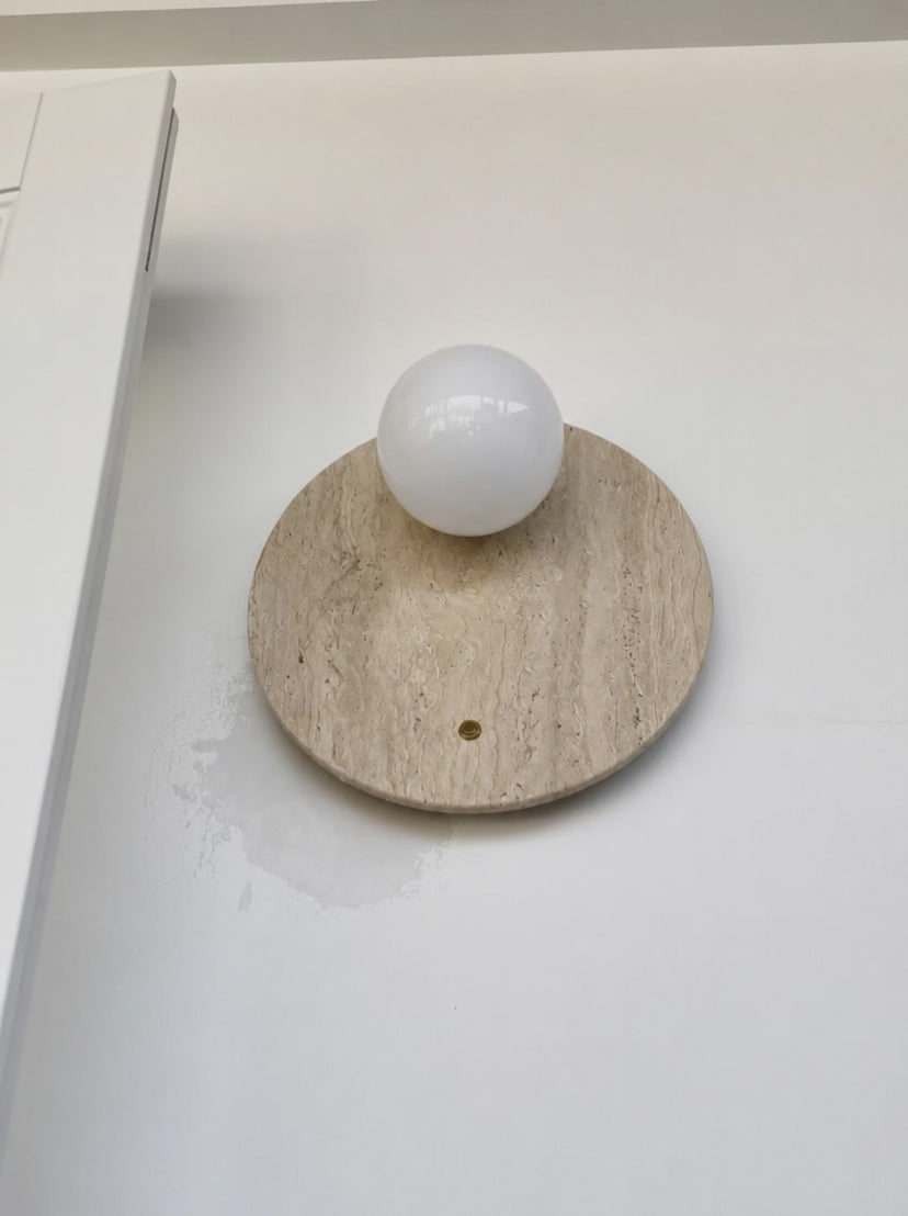Load video: En | Travertine Round Wall Sconce