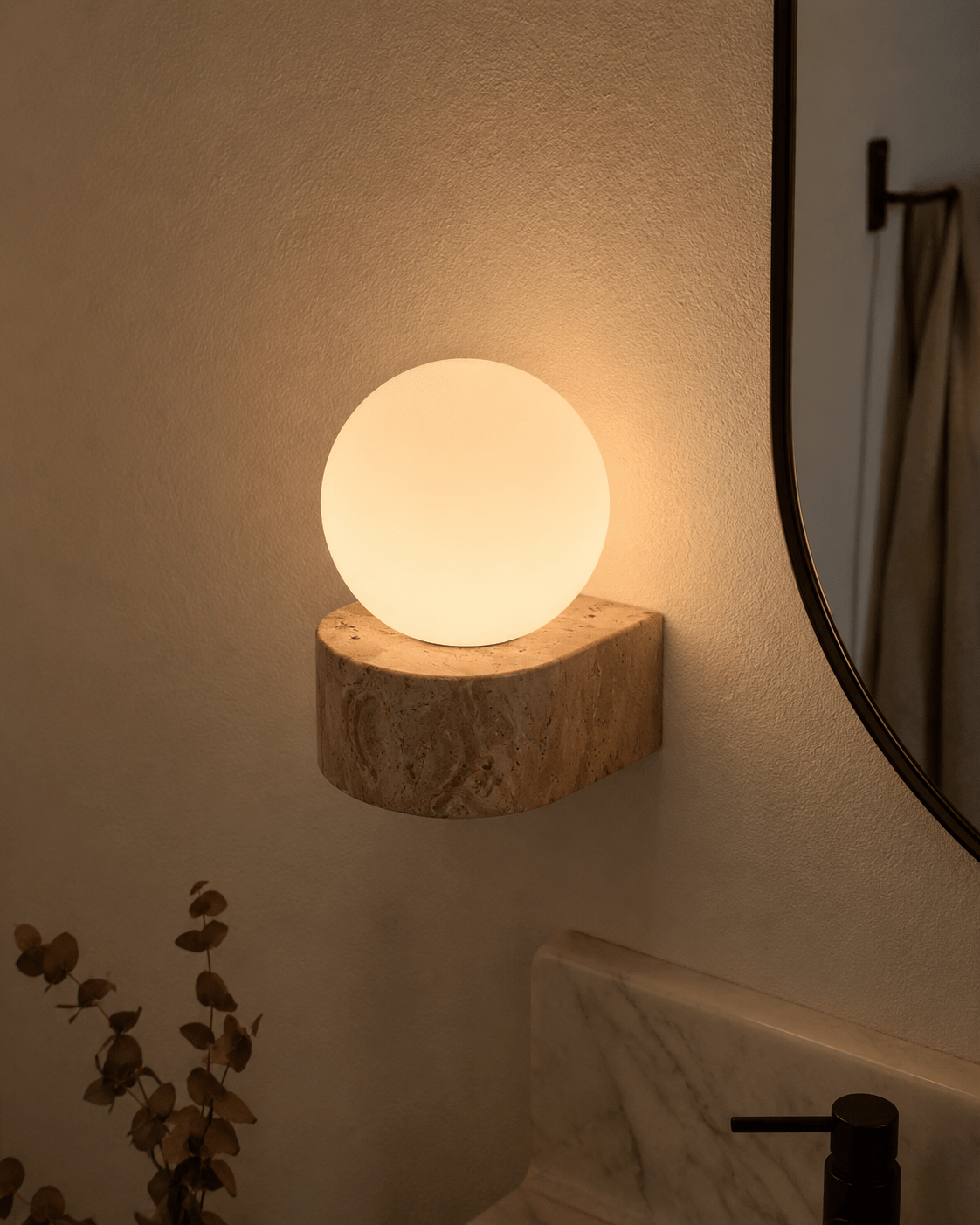 Rova | Travertine Wall Globe Sconce - Luma House