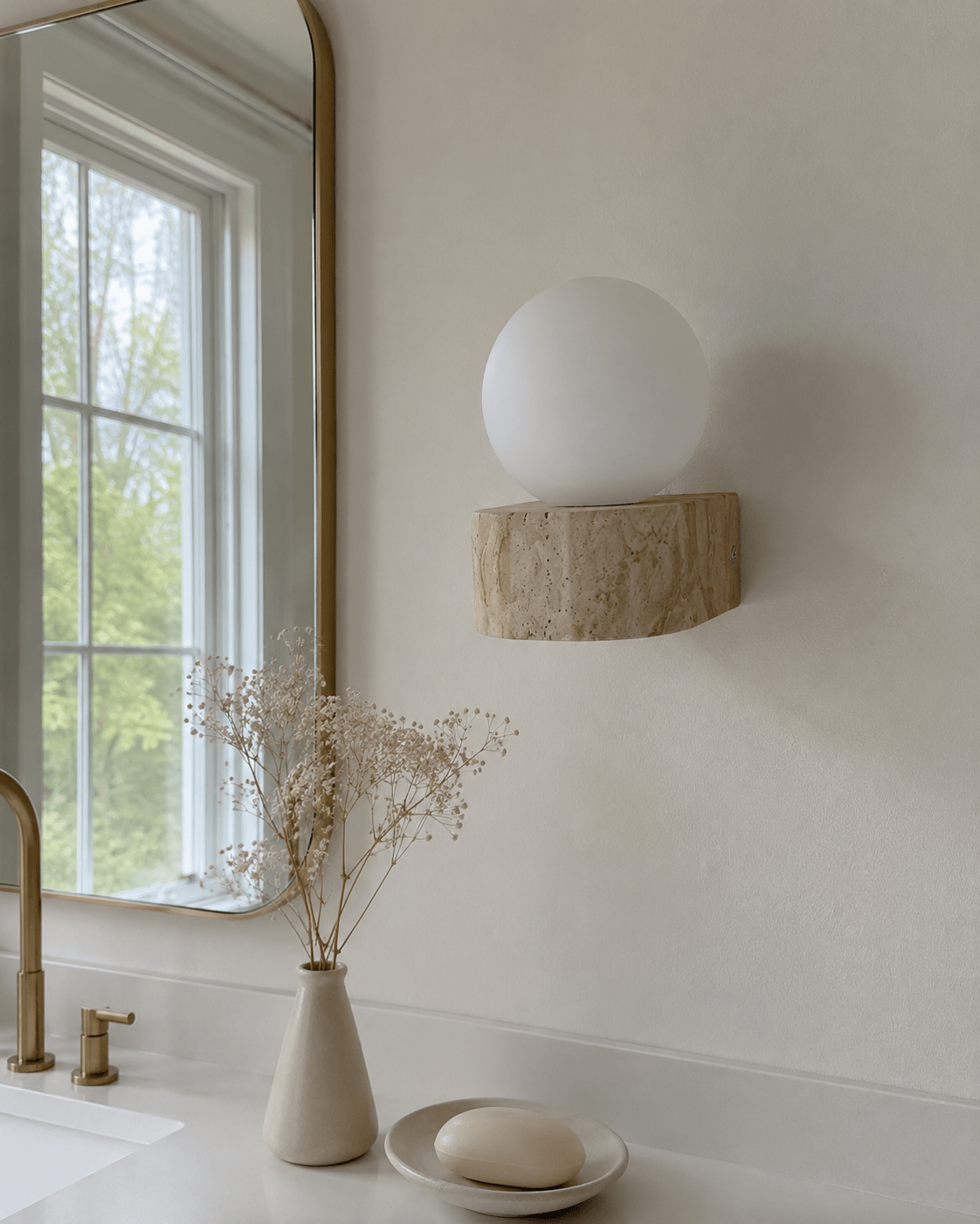 Rova | Travertine Wall Globe Sconce - Luma House
