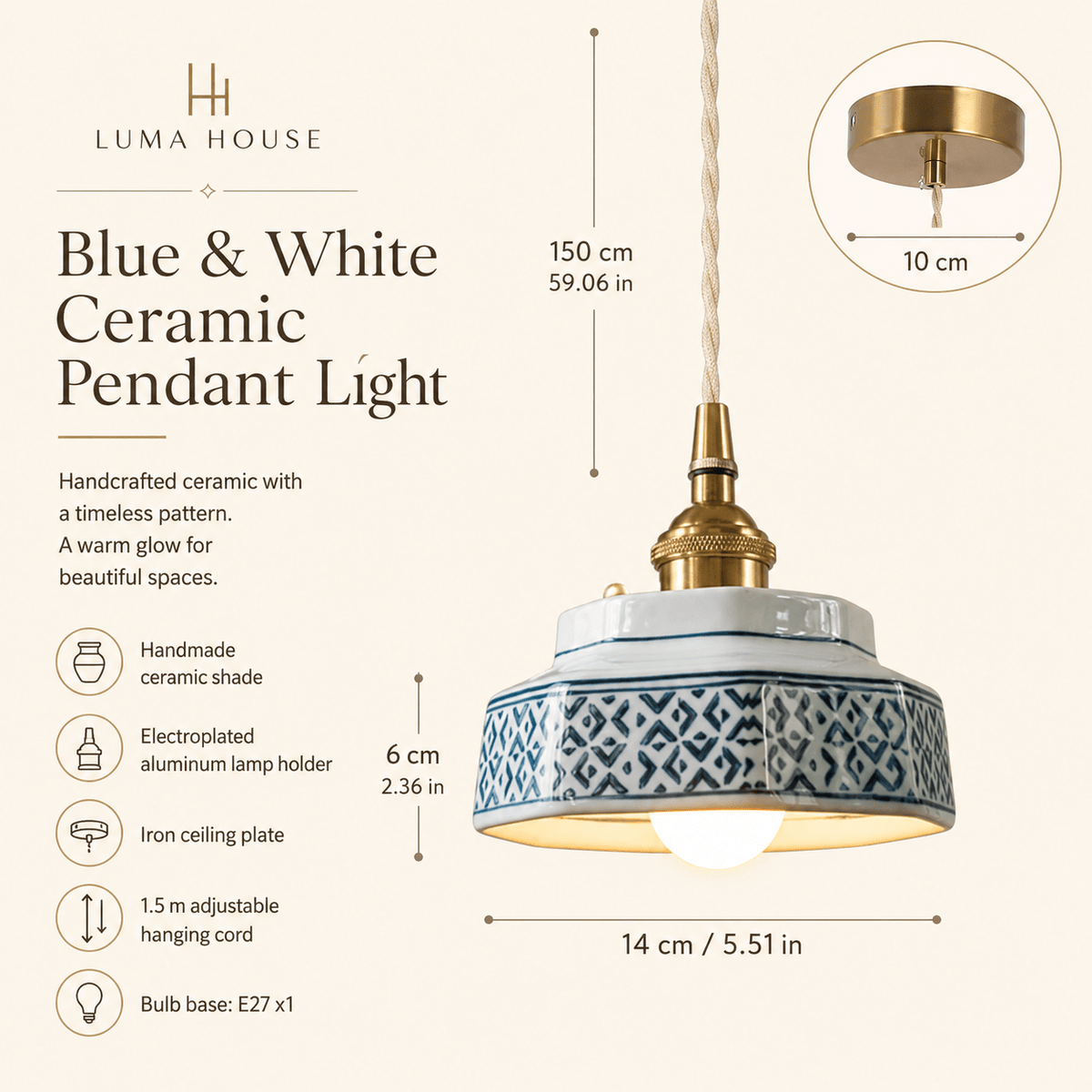 Taro | Retro Ceramic Pendant Light - Luma House